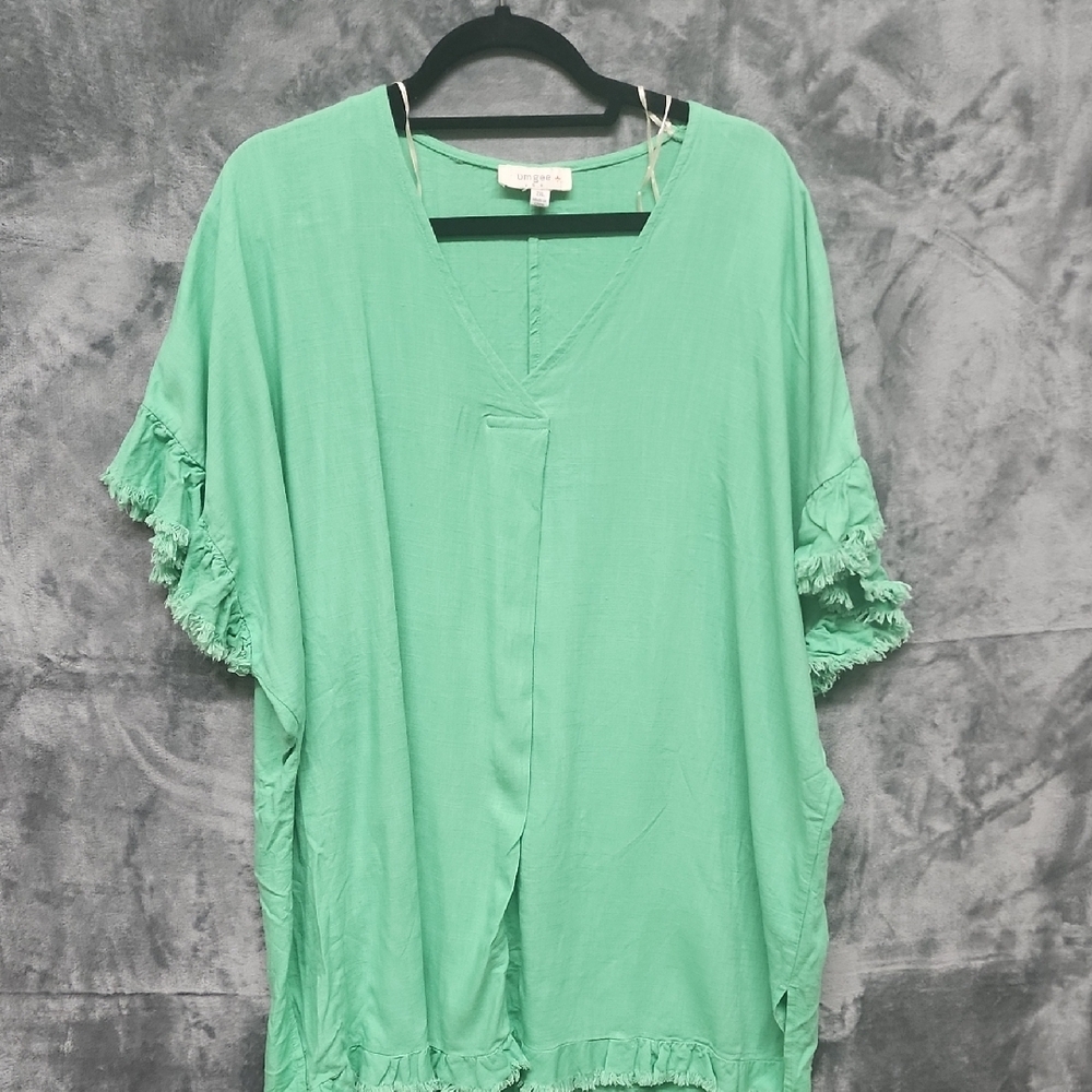 Umgee Mint Green Tunic with Ruffle Accents